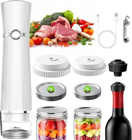 Vacuum Sealer for Food (Compact Vacuum Sealer Machine + 40 Reusable Vacuum Bags), Handheld Vacuum Food saver with LED Display for 10X Preservation, Powerful 80Kpa Portable Vacuum Sealer in Kuwait