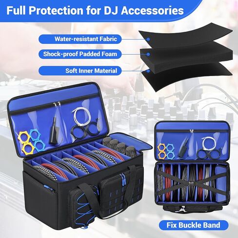 حقيبة حمل كابل DJ ذات سعة كبيرة مع 8 فواصل قابلة للتخصيص و6 جيوب، حقيبة تنظيم الكابلات للموسيقي الإلكتروني، DJ EDM المحمول، هندسة الصوت الحية، حقيبة ظهر مبطنة شديدة التحمل لمعدات الصوت DJ in Kuwait