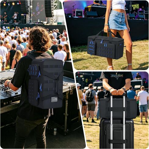 حقيبة حمل كابل DJ ذات سعة كبيرة مع 8 فواصل قابلة للتخصيص و6 جيوب، حقيبة تنظيم الكابلات للموسيقي الإلكتروني، DJ EDM المحمول، هندسة الصوت الحية، حقيبة ظهر مبطنة شديدة التحمل لمعدات الصوت DJ in Kuwait