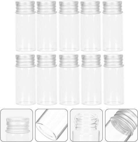 OUNONA 10ml Glass Serum Bottles with Aluminum Screw Caps, Chemical Resistant Sample Vials for Laboratory and Essential Oil Storage, Pack of 10 in Kuwait