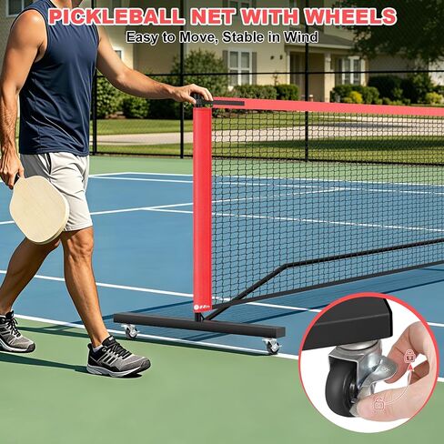 Portable Pickleball Net with Wheels, 22 FT & Half Court 11 FT Pickle Ball Net System with Carrying Bag for Driveway Backyard,Red in Kuwait