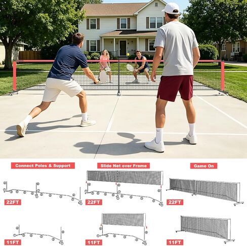 Portable Pickleball Net with Wheels, 22 FT & Half Court 11 FT Pickle Ball Net System with Carrying Bag for Driveway Backyard,Red in Kuwait