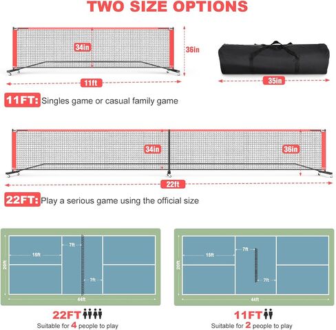 Portable Pickleball Net with Wheels, 22 FT & Half Court 11 FT Pickle Ball Net System with Carrying Bag for Driveway Backyard,Red in Kuwait