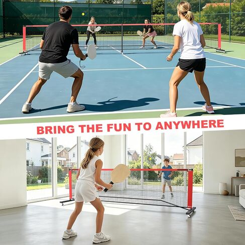 Portable Pickleball Net with Wheels, 22 FT & Half Court 11 FT Pickle Ball Net System with Carrying Bag for Driveway Backyard,Red in Kuwait