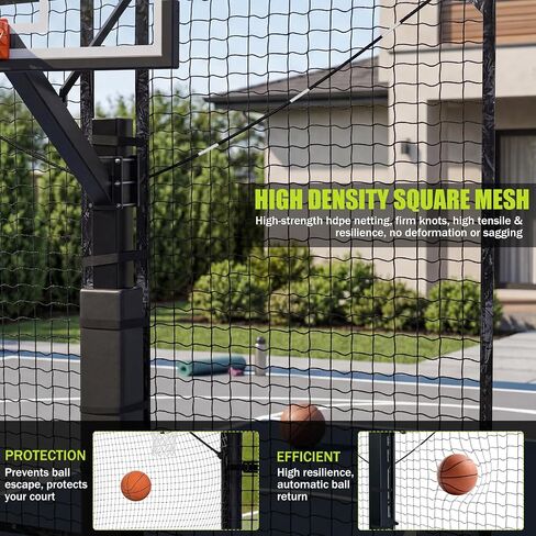 شبكة حماية لساحة العودة لكرة السلة مقاس 12×10أقدام | حاجز عالي التحمل مقاوم للأشعة فوق البنفسجية وقابل للطي، تثبيت سريع يناسب جميع الأطواق للأعمدة المربعة وملاعب الفناء الخلفي in Kuwait