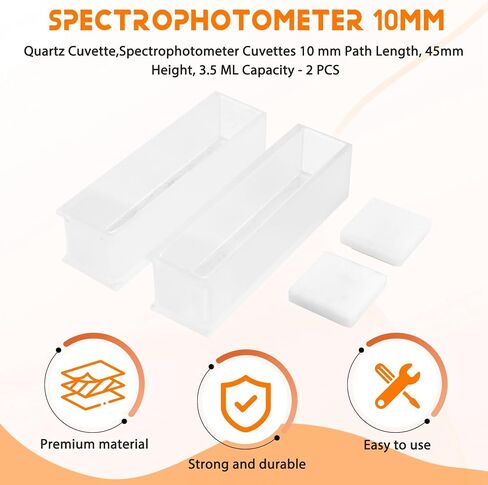 Quartz Cuvette,Spectrophotometer Cuvettes 10 mm Path Length, 45mm Height, 3.5 ML Capacity - 2 PCS in Kuwait