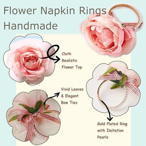 100pcs Napkin Rings, Pink Imitation Pearl Beaded Buckles for DIY Serviette Ring Holders,Wedding Dinner Party Table Decorations in Kuwait