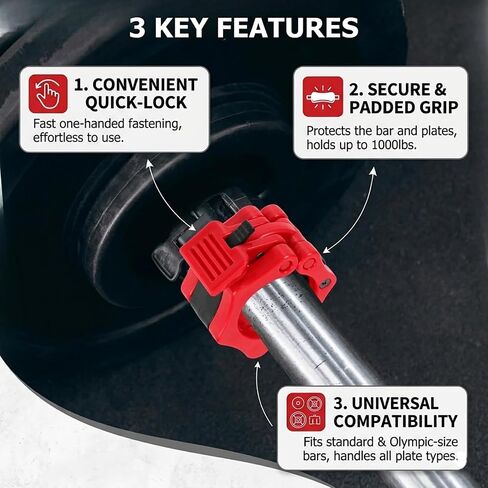 Locking Weight Collars Quick Release 4pcs Clamps for Barbell and Dumbbell Sleeves, Secure Fit for Home Gym, Crossfit, Strength Training in Kuwait