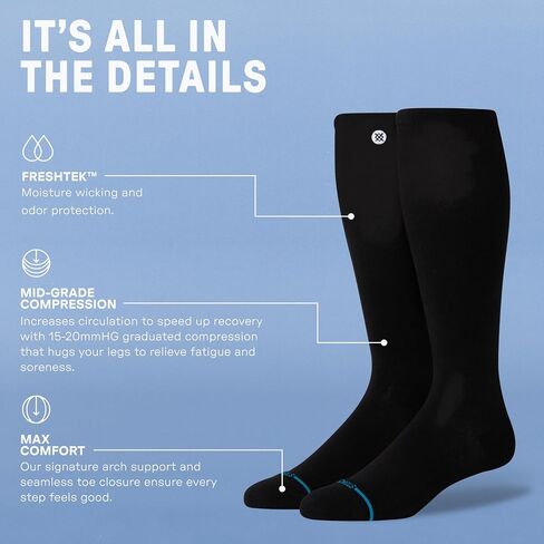 مجموعة جوارب Stance للجنسين Icon Compression OTC - أسود وأبيض، مقاس كبير (زوجان) in Kuwait
