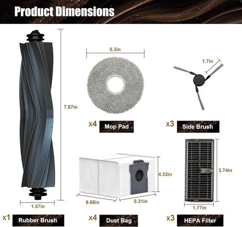 قطع غيار الملحقات لـ Dreame X40 Ultra/L40 Ultra(Gen2)/X40 Master وMOVA P10/P50 Pro Ultra Robot Vacuum، 1 فرشاة مطاطية رئيسية، 4 أكياس غبار، 4 وسادات ممسحة، 3 مرشحات، 3 فرش جانبية in Kuwait