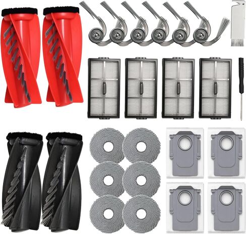 26 Pcs Saros 10R Accessories Kit Compatible with Roborock Saros 10R / Saros 20 / Qrevo CurvX Robot Vacuum, Replacement Parts with 4 Roller Brushes, 6 Mop Pads, 4 Dust Bags, 6 Side Brushes, 4 Filters in Kuwait