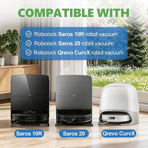 26 Pcs Saros 10R Accessories Kit Compatible with Roborock Saros 10R / Saros 20 / Qrevo CurvX Robot Vacuum, Replacement Parts with 4 Roller Brushes, 6 Mop Pads, 4 Dust Bags, 6 Side Brushes, 4 Filters in Kuwait