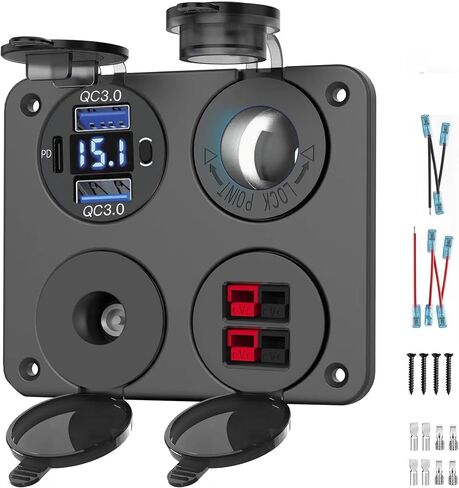 منفذ USB 12 فولت ملحق RV لوحة مفاتيح بحرية 12 فولت، مزدوج PD20W وQC18W مع ​​مفتاح منفذ USB للسيارة، موصل أنديسون، مقبس ولاعة سجائر 150 وات، غطاء مقاوم للماء 4 في 1 مجموعة DIY in Kuwait