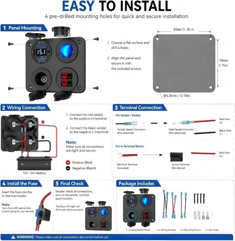 منفذ USB 12 فولت ملحق RV لوحة مفاتيح بحرية 12 فولت، مزدوج PD20W وQC18W مع ​​مفتاح منفذ USB للسيارة، موصل أنديسون، مقبس ولاعة سجائر 150 وات، غطاء مقاوم للماء 4 في 1 مجموعة DIY in Kuwait