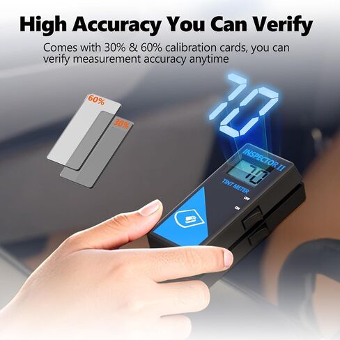 Upgrade 3-in-1 Tint Meter for Car Front/Side/Rear Windows, with 2PCS Tinted Cards,Digital Window Tint Meter, Solar Film VLT Meter with Automatic Calibration, Pocket-Sized, Use Out of Box in Kuwait
