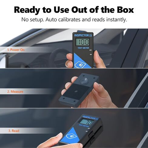 Upgrade 3-in-1 Tint Meter for Car Front/Side/Rear Windows, with 2PCS Tinted Cards,Digital Window Tint Meter, Solar Film VLT Meter with Automatic Calibration, Pocket-Sized, Use Out of Box in Kuwait