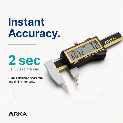 فرجار ARKA الرقمي لتخطيط كهربية القلب - قياس فوري لمعدل ضربات القلب والفاصل الزمني، تشغيل بيد واحدة، شاشة LCD كبيرة، أداة قياس تخطيط كهربية القلب للأطباء والممرضات وطلاب الطب in Kuwait