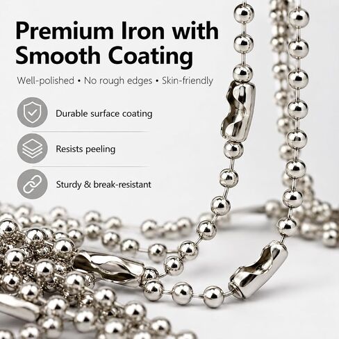 100 Pcs Ball Bead Chain Keychain, 3.94 Inch Metal Beaded Chain with Sturdy Connector Clasp, 2.2mm Beads for Dog Tags, ID Badges, Jewelry Making, DIY Crafts & Hanging Decorations (Silver) in Kuwait