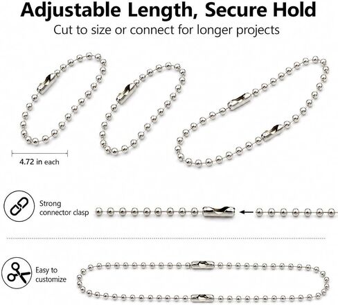 100 Pcs Ball Bead Chain Keychain, 3.94 Inch Metal Beaded Chain with Sturdy Connector Clasp, 2.2mm Beads for Dog Tags, ID Badges, Jewelry Making, DIY Crafts & Hanging Decorations (Silver) in Kuwait