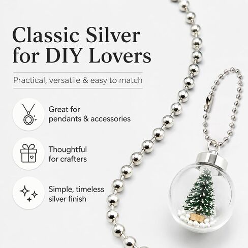 100 Pcs Ball Bead Chain Keychain, 3.94 Inch Metal Beaded Chain with Sturdy Connector Clasp, 2.2mm Beads for Dog Tags, ID Badges, Jewelry Making, DIY Crafts & Hanging Decorations (Silver) in Kuwait