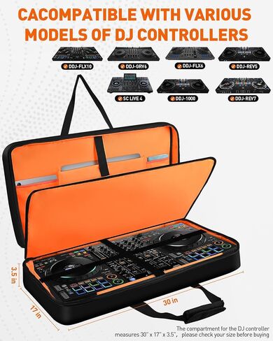 حقيبة وحدة تحكم DJ لـ DDJ-FLX10/ DDJ-GRV6/FLX6/ REV5/ REV7/1000/ SC LIVE 4، حقيبة كبيرة مبطنة مقاومة للصدمات مع حجرة كمبيوتر محمول مقاس 17.3 بوصة، وجيوب متعددة لتخزين وحدة تحكم DJ وملحقاتها in Kuwait