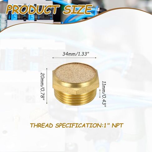 MECCANIXITY 1pcs Male Air Pneumatic Mufflers 1" NPT Sintered Bronze Muffler Air Fittings for Pneumatic Tool and Industrial Machinery in Kuwait