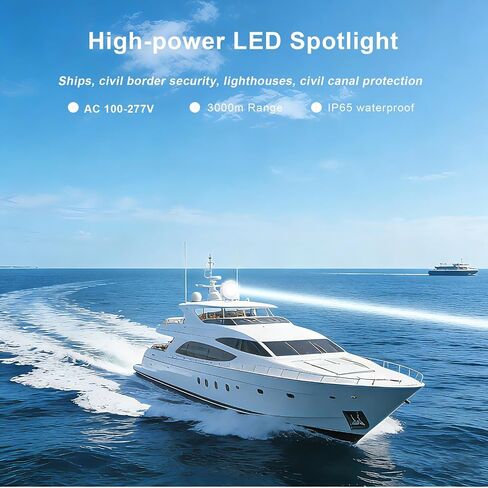 240W LED ضوء البحث البحري للقوارب، 3.6deg شعاع ضيق عن بعد أضواء كاشفة، إضاءة مقاومة للماء عالية الطاقة تصل إلى 3KM، AC 100-277V، التشغيل اليدوي للسفن الخارجية in Kuwait