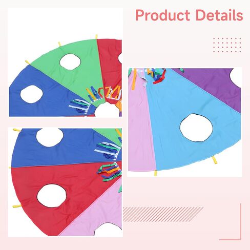 Play Parachute with 9 Holes, Rainbow Colors, 4 Air Rods & Inflator Included, Polyester Fabric, Whack A Mole Game, Interactive Toy for Youngsters, Indoor Outdoor Fun in Kuwait