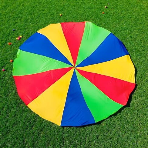9.8 ft / 300 cm Rainbow Play Parachute for Youngsters, Group Play, Party Games, Safe Design with No Center Hole, Long-Lasting Polyester Material, Easy to Grip for Teamwork in Kuwait