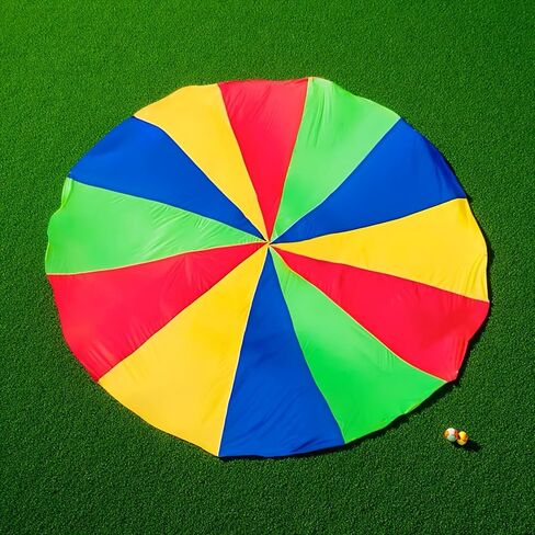 9.8 ft / 300 cm Rainbow Play Parachute for Youngsters, Group Play, Party Games, Safe Design with No Center Hole, Long-Lasting Polyester Material, Easy to Grip for Teamwork in Kuwait