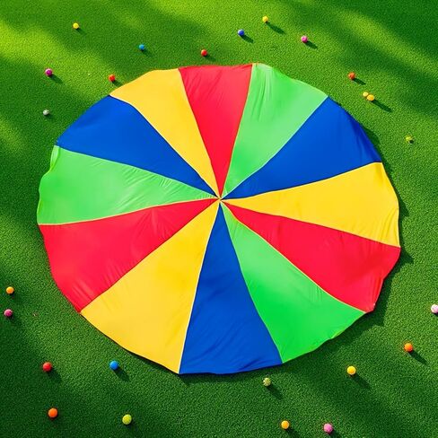 9.8 ft / 300 cm Rainbow Play Parachute for Youngsters, Group Play, Party Games, Safe Design with No Center Hole, Long-Lasting Polyester Material, Easy to Grip for Teamwork in Kuwait
