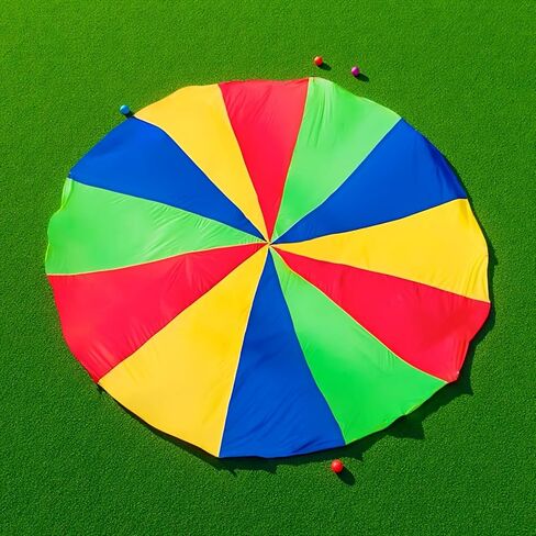 9.8 ft / 300 cm Rainbow Play Parachute for Youngsters, Group Play, Party Games, Safe Design with No Center Hole, Long-Lasting Polyester Material, Easy to Grip for Teamwork in Kuwait