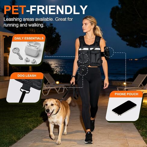 WHATAFIT Adjustable Weighted Vest, 2-12 lbs Washable with Armband Phone Pocket & Dog Leash Clip, Zip Rucking Vest for Women Men, Reflective for Walking Running HIIT Home Gym in Saudi Arabia