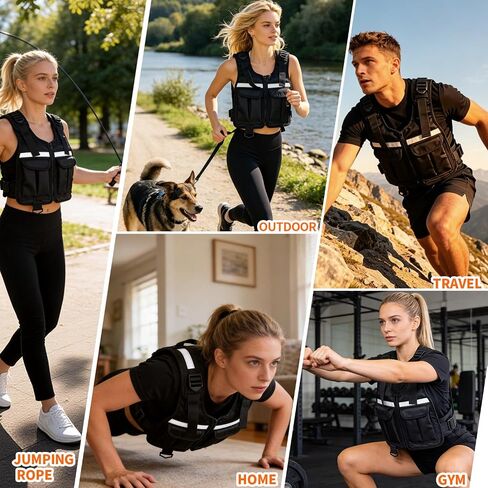 WHATAFIT Adjustable Weighted Vest, 2-12 lbs Washable with Armband Phone Pocket & Dog Leash Clip, Zip Rucking Vest for Women Men, Reflective for Walking Running HIIT Home Gym in Saudi Arabia