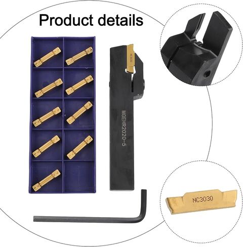 MGEHR2020-5 Right Hand External Grooving Holder with 10x MGMN500-for M Carbide Inserts, Alloy Steel Lathe Cutting Steel for Stainless Cast Iron Finishing in Kuwait