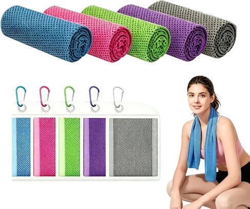 Cooling Towel for Neck and Face, 5 Pack Soft Microfiber Cold Towel | 40 X 12 Inch Breathable Cooling Towels, Cool Towels For Neck Hot Weather, Sports, Yoga, Workout, Running, Golf, Camping in Kuwait