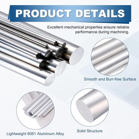 uxcell 3 Pcs 6061 T651 Aluminum Rod, 12mm/ 0.47" Diameter 153 mm/6" Length Solid Round Aluminum Bars, Extruded Lathe Bar Stock for Industrial DIY Craft, Silver Tone in Kuwait