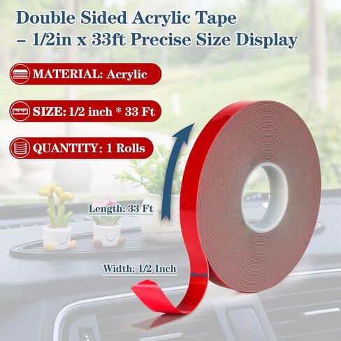 Double Sided Tape Heavy Duty, 32.8 FT x 0.5 Inch Strong Mounting Tape, Noise Reducing & Removable, Waterproof Acrylic Foam Tape for Walls, Automotive, Home Office Decor, DIY Craft, LED Strip Light in Kuwait