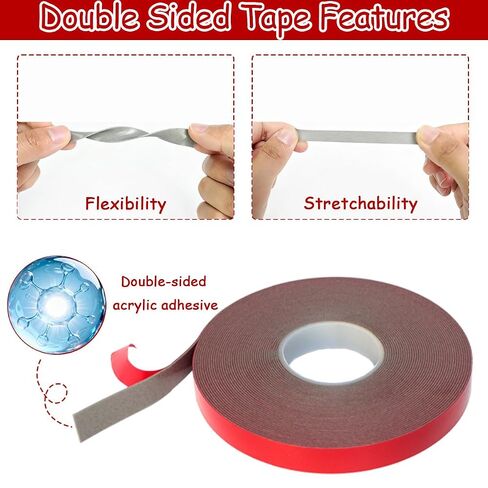 Double Sided Tape Heavy Duty, 32.8 FT x 0.5 Inch Strong Mounting Tape, Noise Reducing & Removable, Waterproof Acrylic Foam Tape for Walls, Automotive, Home Office Decor, DIY Craft, LED Strip Light in Kuwait
