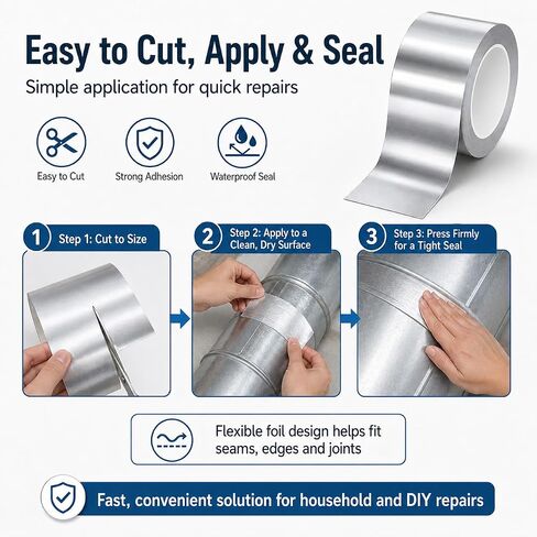 Extra Thick Aluminum Foil Tape, 5CM x 20M Heat Resistant Waterproof Adhesive Tape, Strong Metal Repair and Sealing Tape for Kitchen, Air Duct, Vent, Pipe, Insulation and DIY Projects in Kuwait