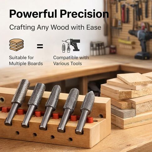 Die Grinder Bits Tungsten Steel Alloy 5Pcs 6mm Shank Rotary Rasp Files Set - High Wear Resistance, Fast Grinding Speed, Ideal for Woodworking and Deburring in Kuwait