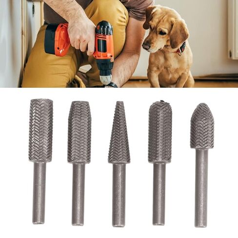 Die Grinder Bits Tungsten Steel Alloy 5Pcs 6mm Shank Rotary Rasp Files Set - High Wear Resistance, Fast Grinding Speed, Ideal for Woodworking and Deburring in Kuwait