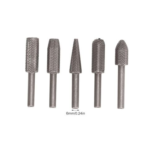 Die Grinder Bits Tungsten Steel Alloy 5Pcs 6mm Shank Rotary Rasp Files Set - High Wear Resistance, Fast Grinding Speed, Ideal for Woodworking and Deburring in Kuwait