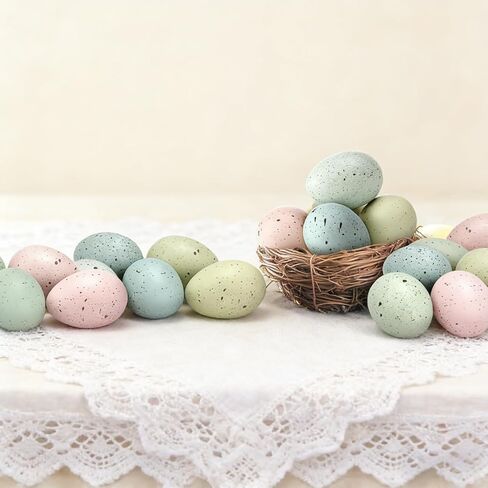 24 قطعة من بيض عيد الفصح المرقط من Sfoni، زخارف حشو وعاء المزهرية، بيض مزيف من البلاستيك الباستيل DIY زينة عيد الفصح الربيعية لمستلزمات ديكور طاولة الحفلات المنزلية، 1.5 × 2.4 بوصة، أبيض/أصفر/كاكي/بني in Kuwait