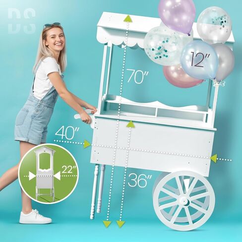 عربة حلوى PVC بعجلات من DS THE DISPLAY STORE - عربة حلويات محمولة للحفلات وحفلات الزفاف وحفلات استقبال الأطفال - عرض حدث البائع مع حواف أمان مستديرة in Kuwait