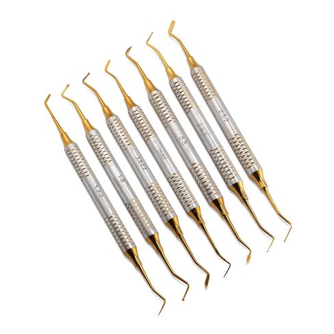 Premium Dental Double-Ended Composite Glass Ionomer Amalgam Filling Instruments Kit - Set of 7 - Gold Titanium with Sterilization Cassette by Cynamed in Kuwait