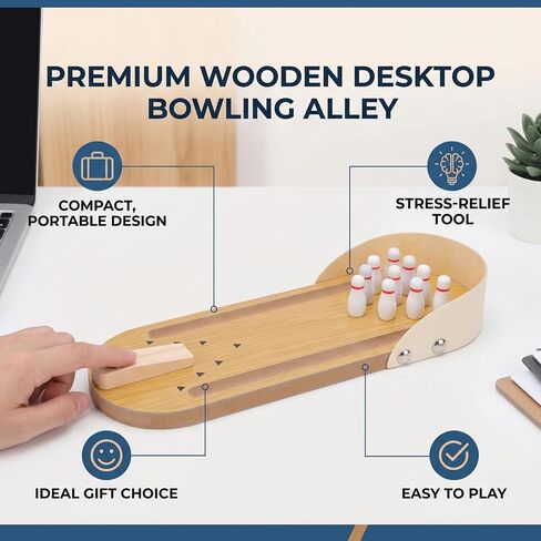 Cosiki Tabletop Mini Bowling Game Set, Wooden Desktop Bowling Alley Office Desk Toy for Stress Relief with Compact Design, Fun Adults Teens Kids in Kuwait