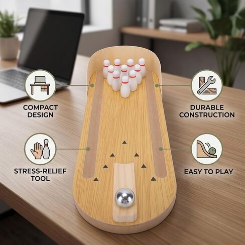 Cosiki Tabletop Mini Bowling Game Set, Wooden Desktop Bowling Alley Office Desk Toy for Stress Relief with Compact Design, Fun Adults Teens Kids in Kuwait