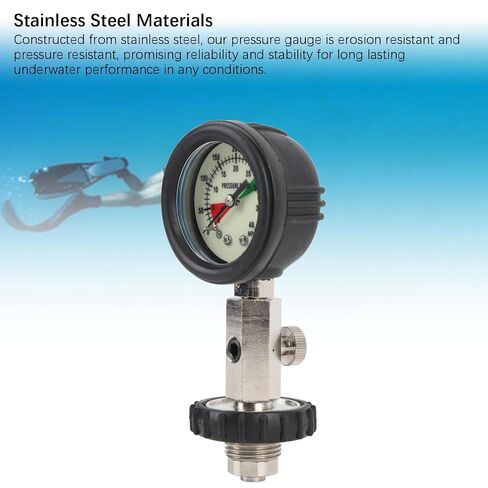 Scuba Pressure Gauge, Stainless Steel Dive Pressure Gauge with Bright Display, Precise Cylinder Reading, Compact Design, for Divers in Low Light Underwater Use in Kuwait