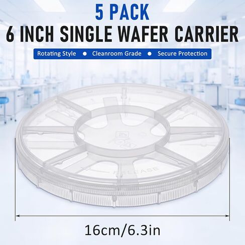 5 Pack Single Wafer Carrier, 6 Inch 150 mm Silicon Wafer Box Shipper, Rotating Style, Class 100 Cleanroom Grade for Silicon, Sapphire, SiC Substrate, Lab, Including Container, Cover & Spring in Saudi Arabia